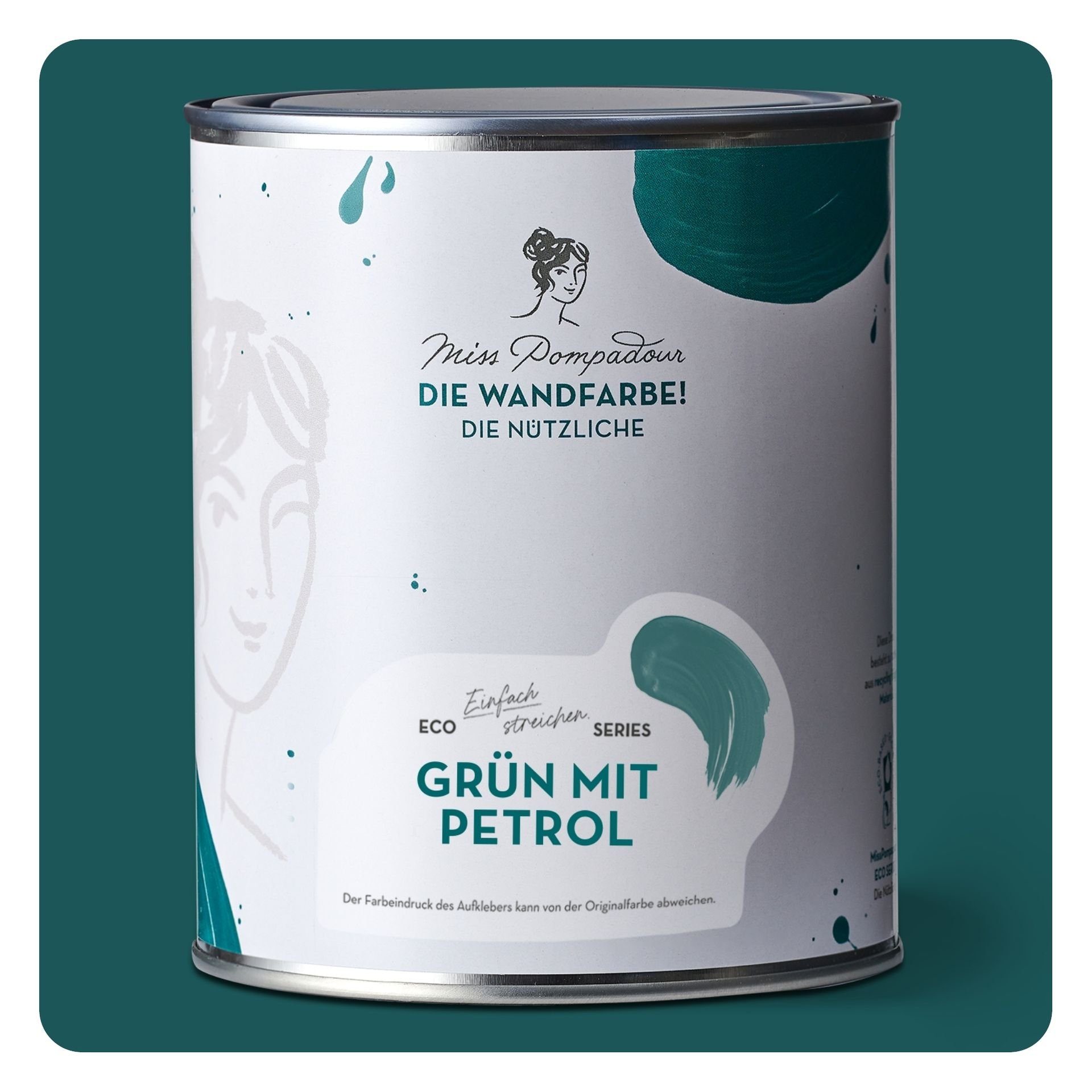 MissPompadour Wandfarbe Grün mit Petrol - abwaschbare Wandfarbe mit hoher Deckkraft 1 L, scheuerbeständig und wasserbasiert