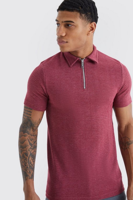 Kurzärmliges Muscle-Fit Poloshirt mit Fischgräten-Print