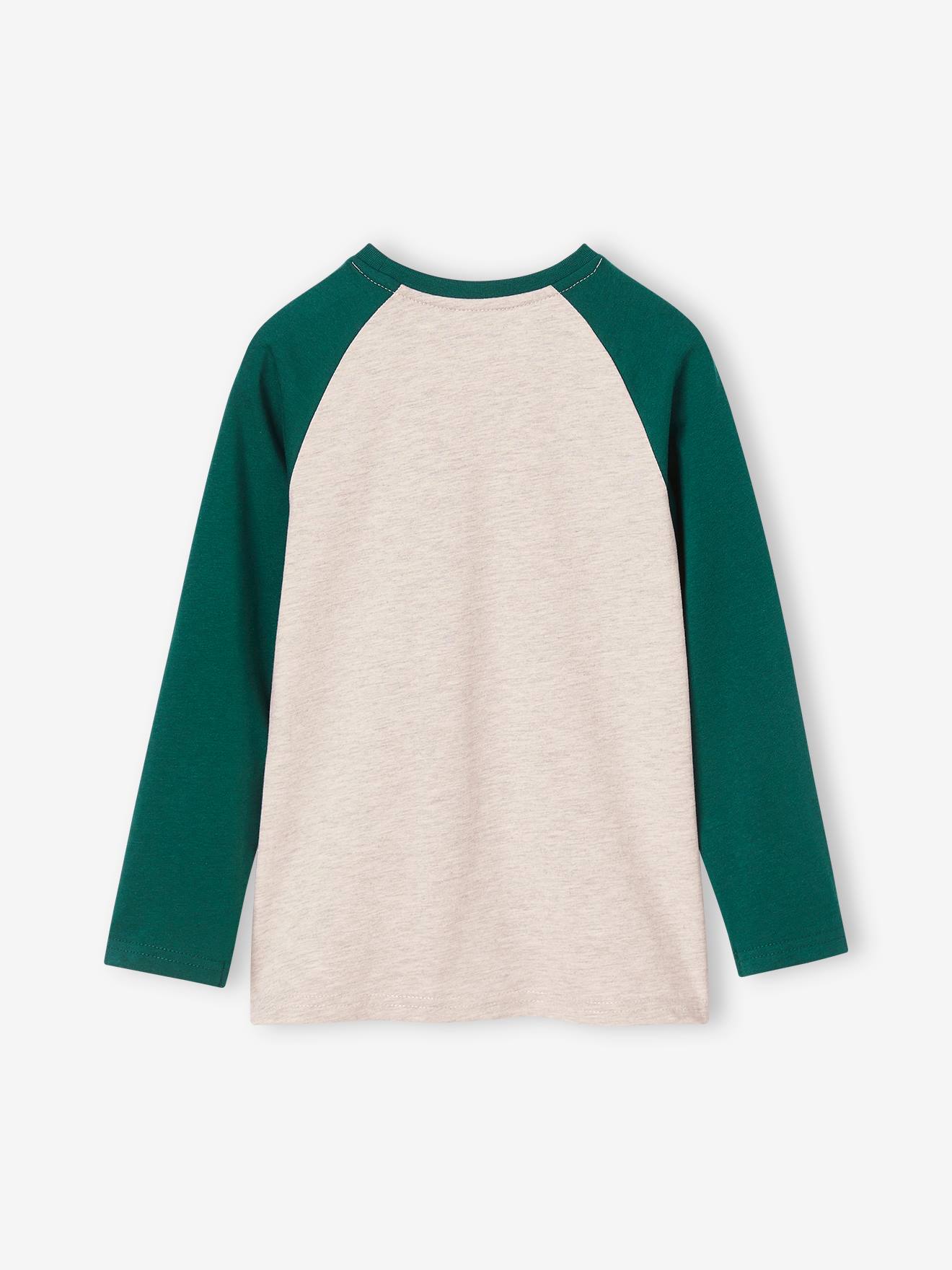 T-shirt motif graphique garçon manches raglan gris chiné
