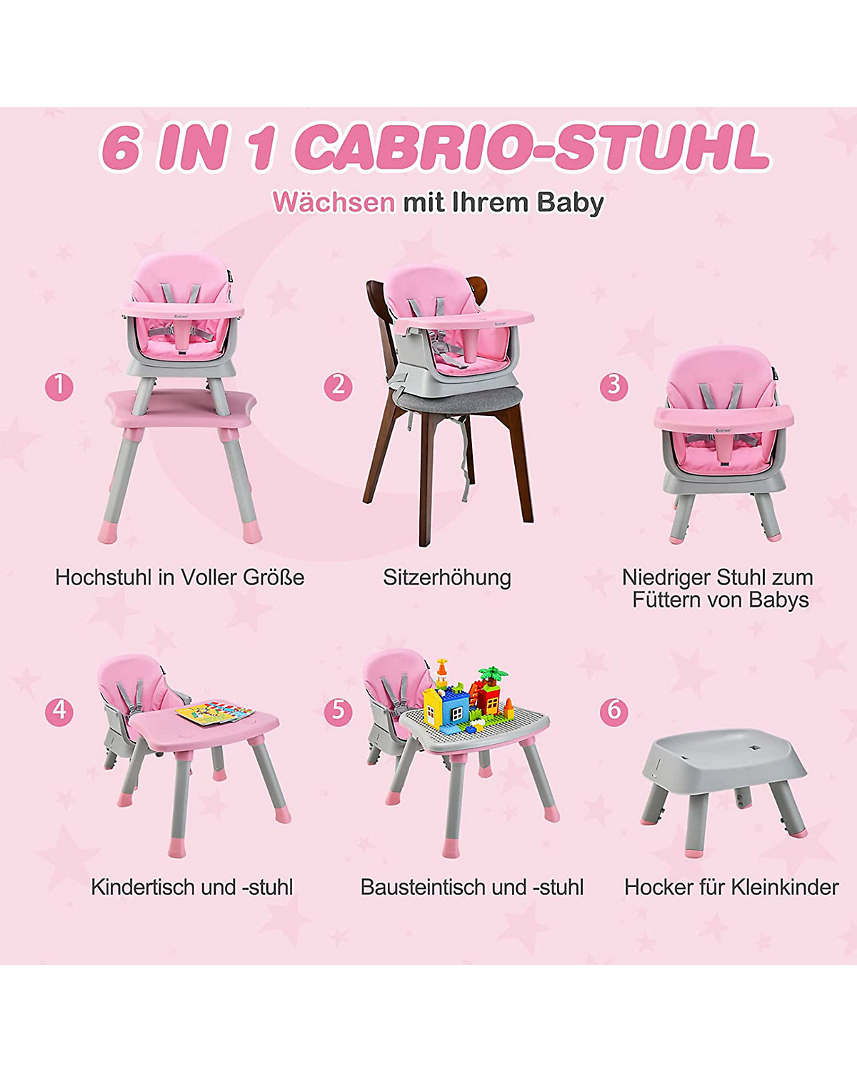 6-in-1 Hochstuhl Sitzgruppe abnehmbar Bausteintisch