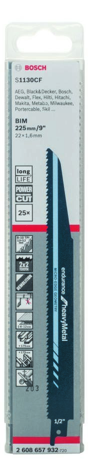 Bosch Blue Accessories 2608657932 S1130CF Säbelsägeblatt Endurance für Schwermetalle 225 mm 25 Stück