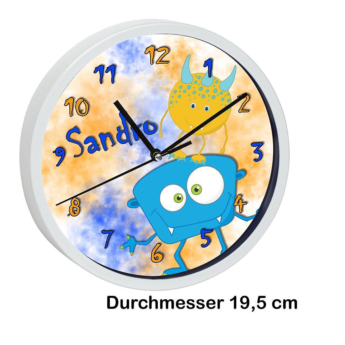 Kinder Wanduhr personalisiert mit Name Monster