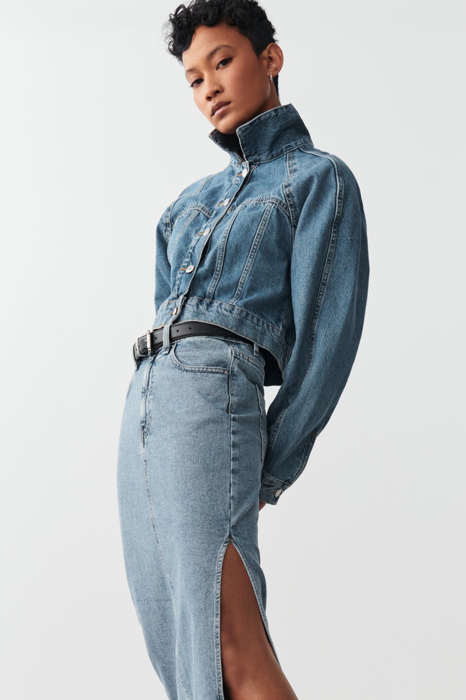 Maxi slit denim skirt