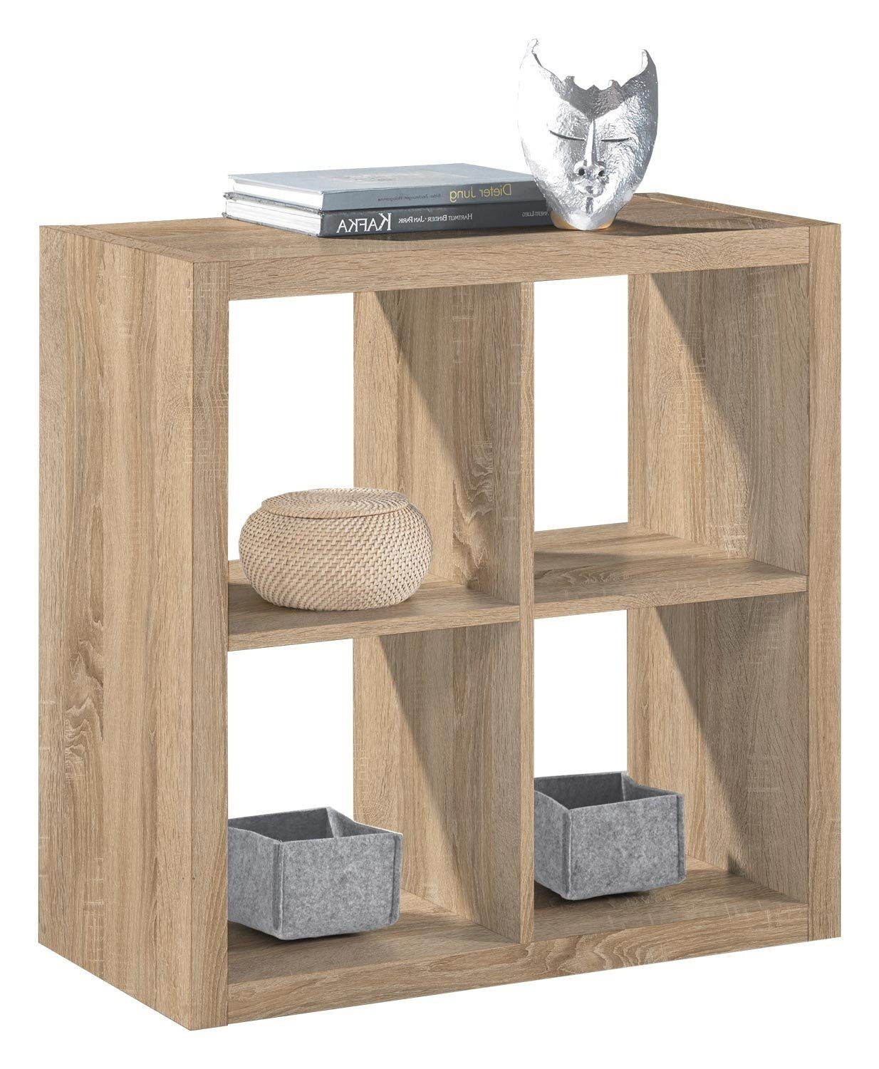Raumteilerregal STYLE, Eiche Sonoma Dekor, B 77 x H 77 x T 38 cm, 1-tlg., 4 offene Fächer, 2 Etagen