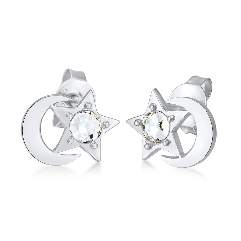 Elli Elli Boucles d'Oreilles Enfants clous d'oreilles demi-lune étoile avec cristal en Boucles d'oreilles