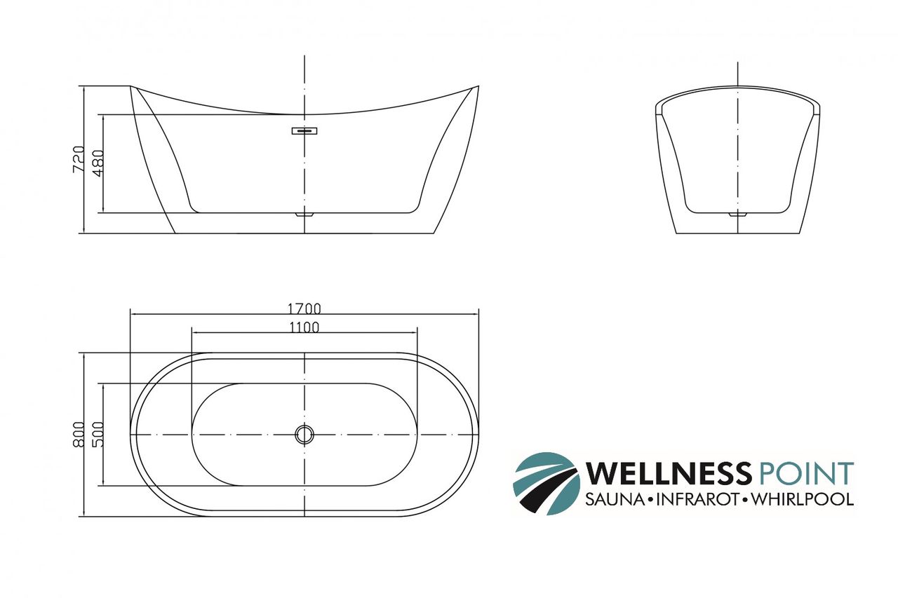 PureHaven freistehende Luxus Acryl-Badewanne 170x80cm elegant inkl. Siphon und Überlaufschutz leicht zu pflegende Oberfläche extra starker Rahmen Weiß