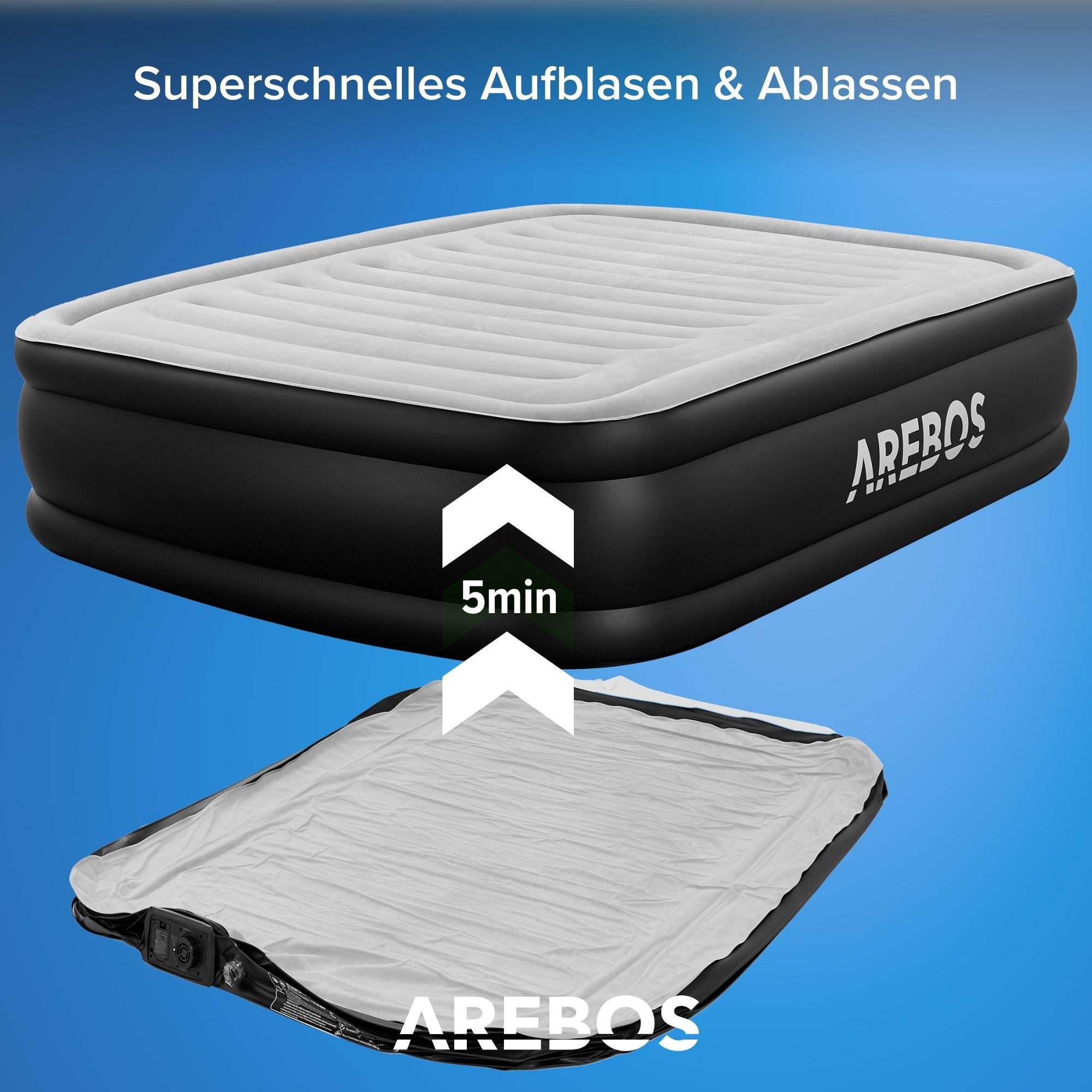 Arebos Luftbett Luftmatratze Aufblasbare Matratze Selbstaufblasend mit Pumpe, (Stück, Grau / Anthrazit Doppel)
