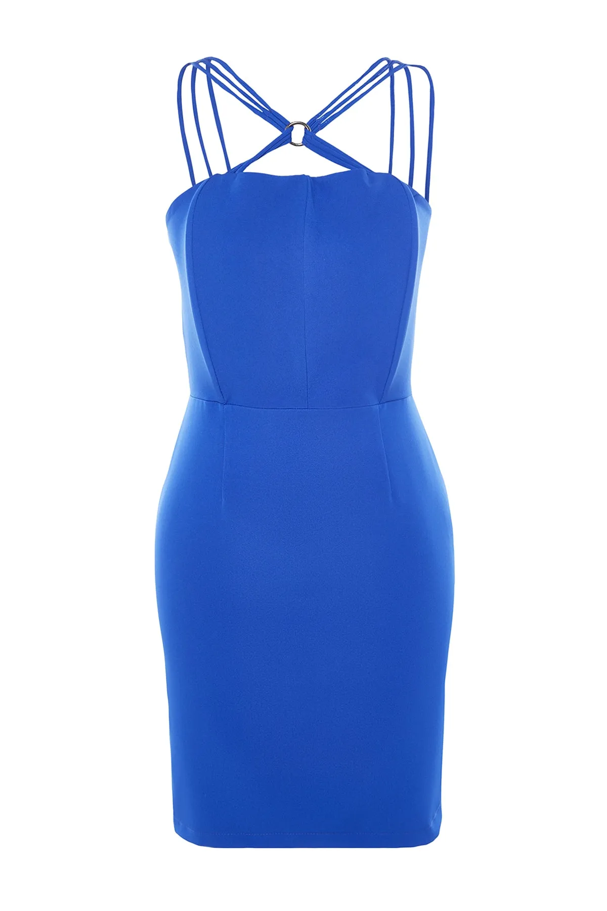 Trendyol Collection  Tailliertes Saks-Abendkleid mit gewebten Accessoires und schrägem Abendkleid TPRSS23EL00285