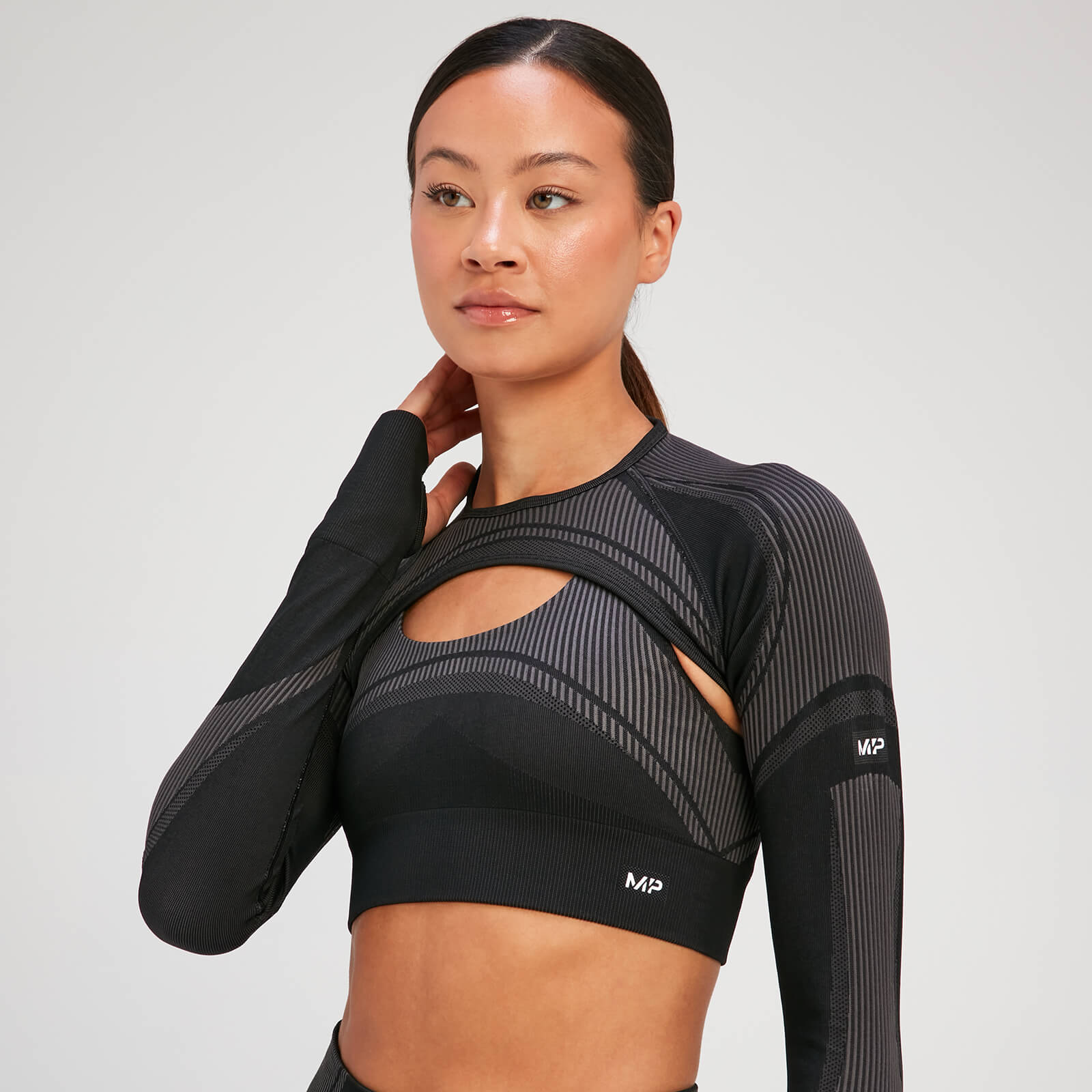 Crop top sans coutures à manches longues MP Tempo Ultra pour femmes – Noir