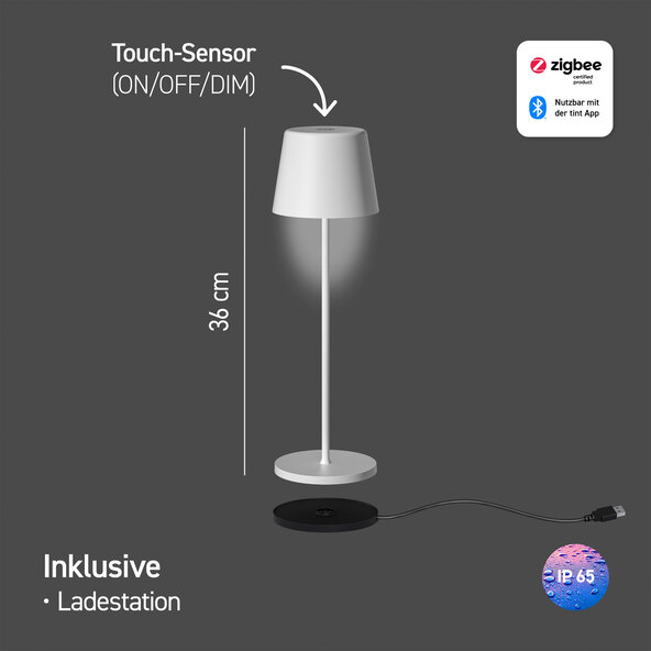 Smarte LED-Akku-Tischleuchte Dalia white+color, weiß