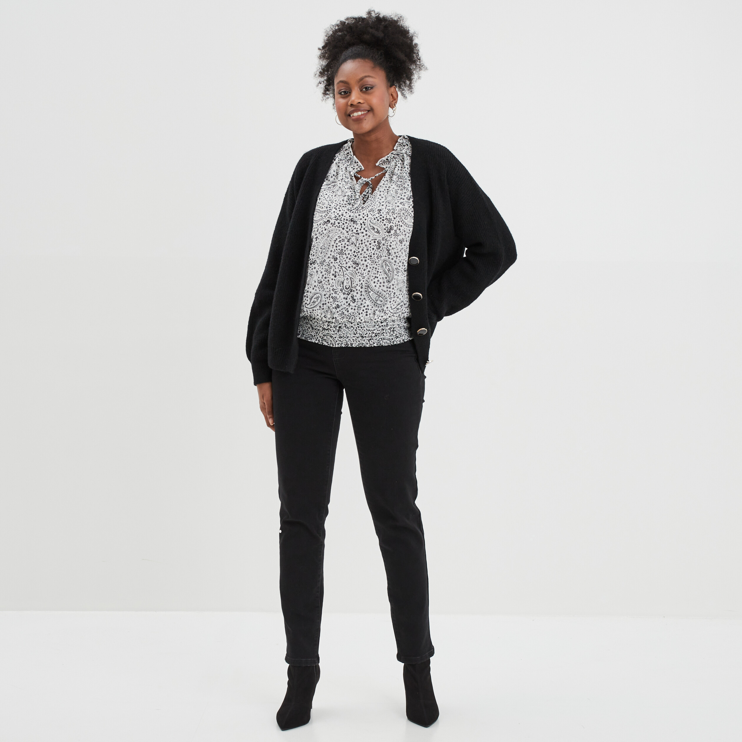 Blouse manches longues col montant ecru femme | La Halle