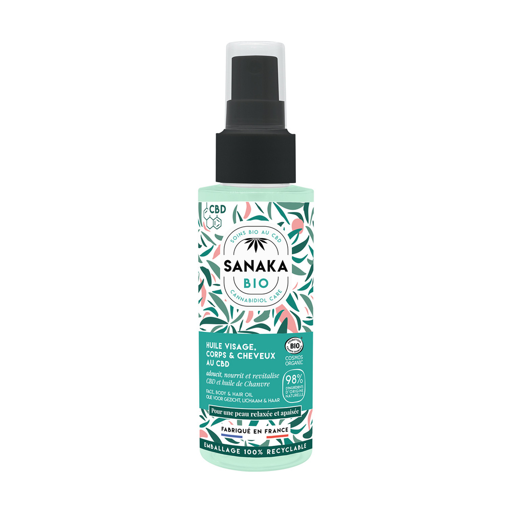 sanaka bio Huile visage, corps, cheveux CBD & CHANVRE - Certifiée BIO COSMOS** (100ml) Huile