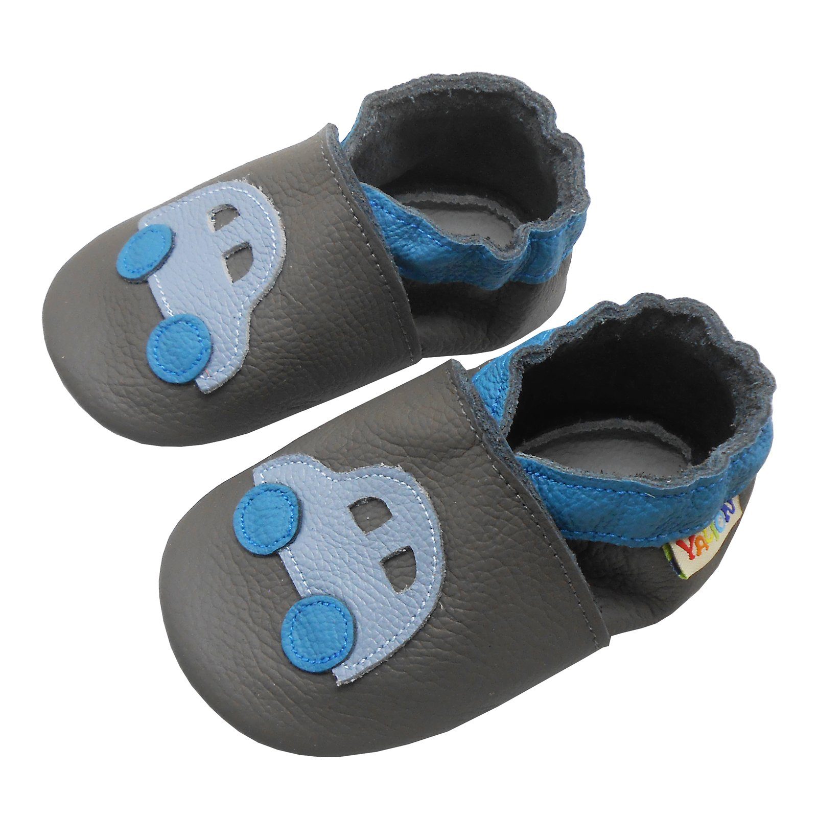 Yalion Weiche Leder Lauflernschuhe Hausschuhe Lederpuschen Auto Dunkelblau Krabbelschuh