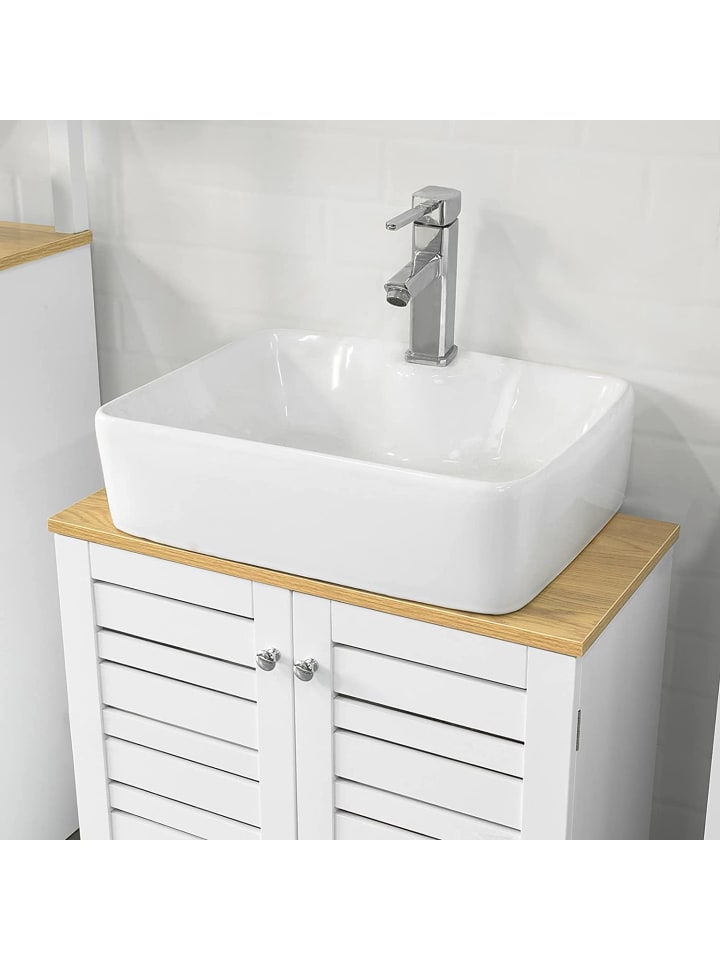 SoBuy Waschbeckenunterschrank in Weiß und Natur - (B)60 x (H)59 x (T)30cm günstig kaufen onesize