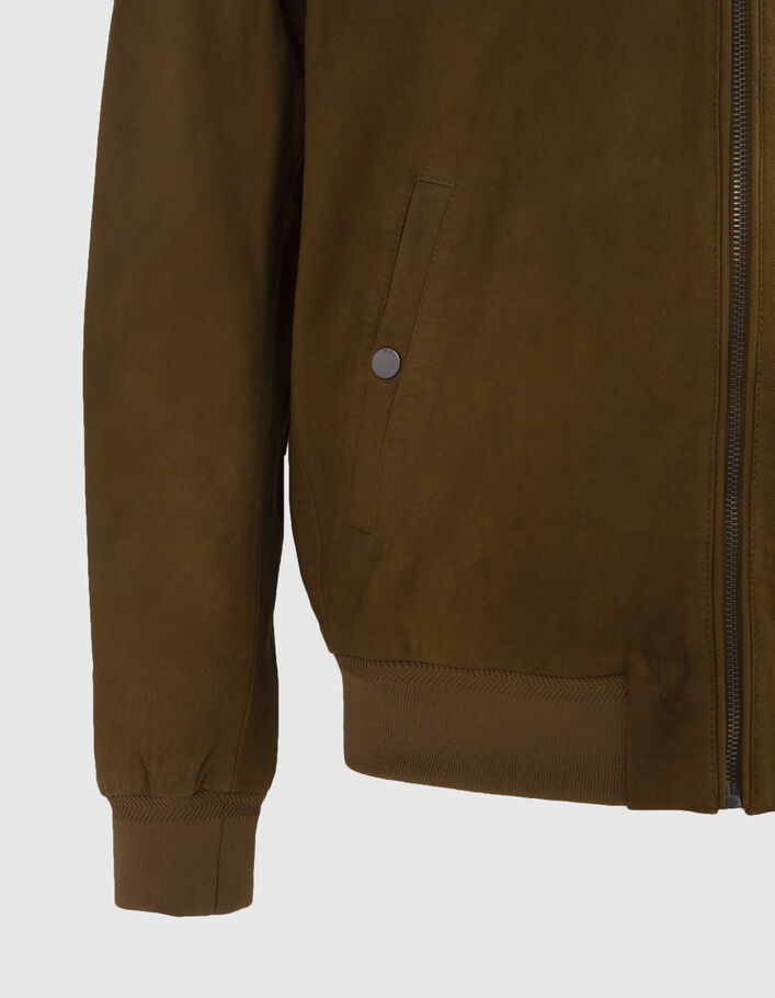 Bomber beige en cuir à poches zippées Homme