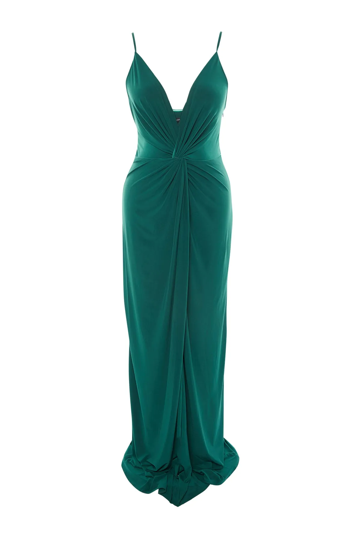 Trendyol Curve  Smaragdgrünes, gestricktes, drapiertes, detailliertes Abendkleid TBBSS22AD00000
