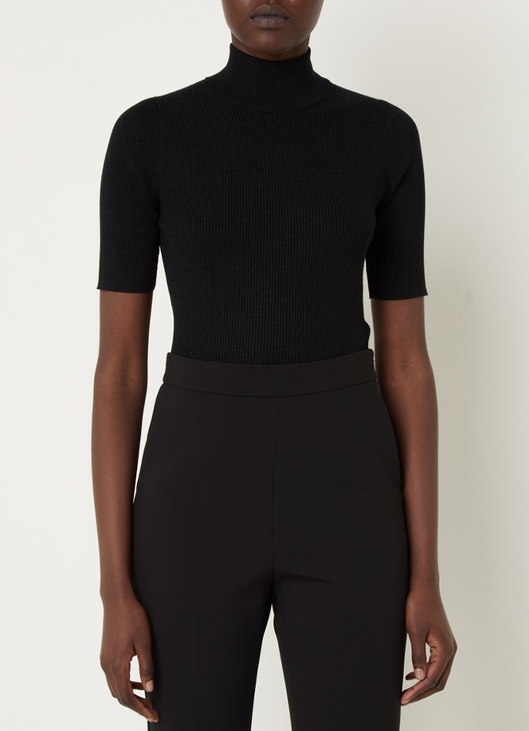 MaxMara Alce ribbed knit top with lurex and stand-up collar