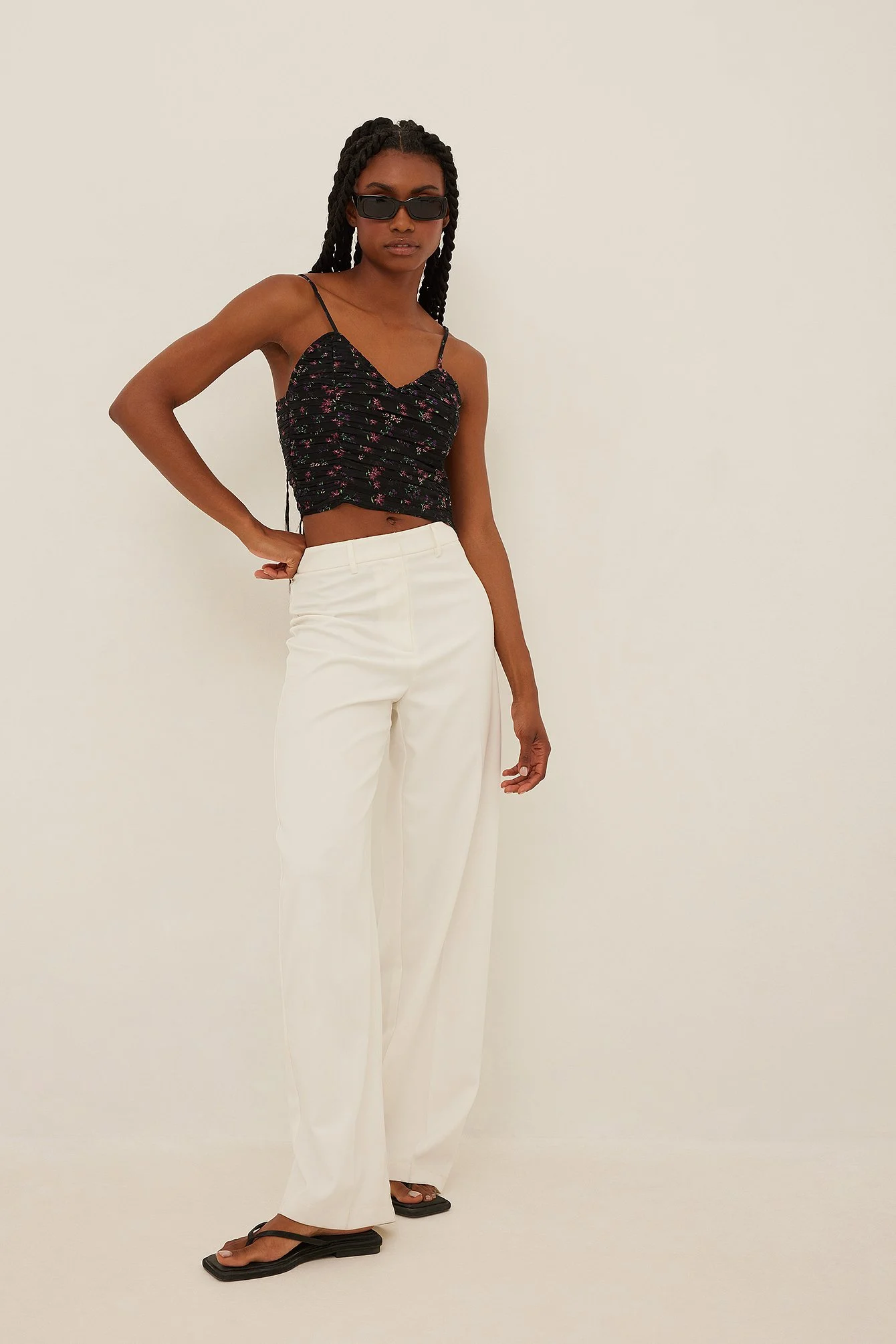 Printed Gathered Chiffon Top