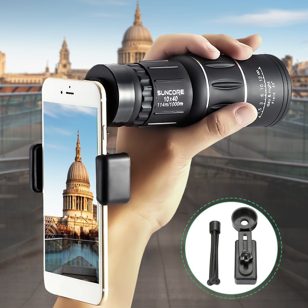 SGODDE Monocular Set für Smartphones für klare weite Sicht Monokular (weite klare Sicht, dank sofortiger Fokussierung, einfacher Aufbau)