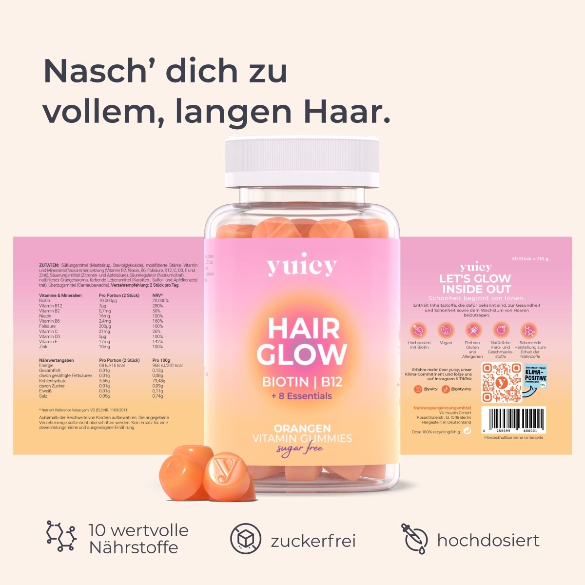 Hair Glow Vitamin Gummies - zuckerfrei