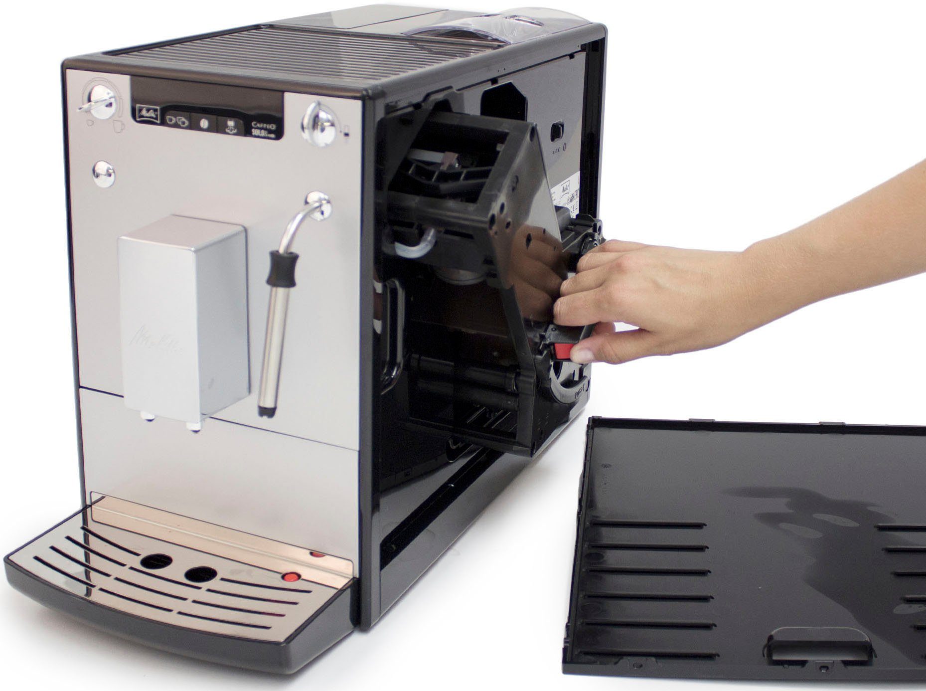 Melitta Kaffeevollautomat Solo® & Milk E953-202, silber/schwarz, Café crème & Espresso per One Touch, Düse für Milchschaum