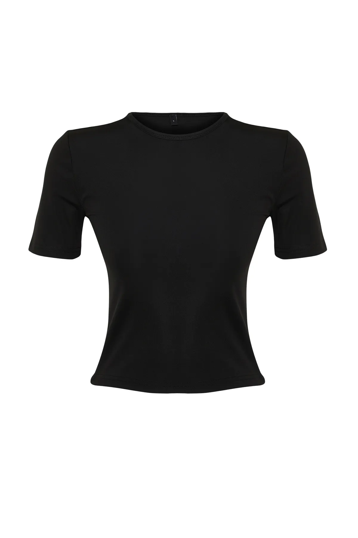 Trendyol Collection  Schwarzes, dünnes Ektra-Gewebe, Rundhalsausschnitt, gestricktes Sport-Top/Bluse THMSS24BZ00008