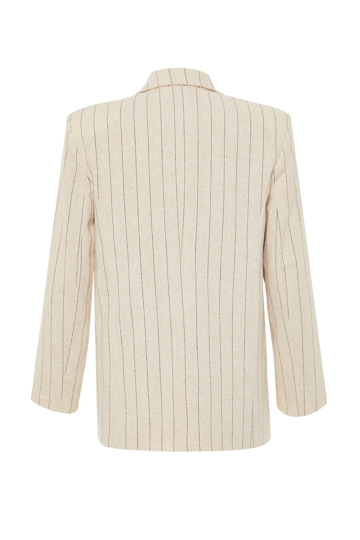 Trendyol Collection  Beige gestreifte zweireihige Blazerjacke aus gewebtem Baumwollleinen mit Verschluss TWOSS24BC00016