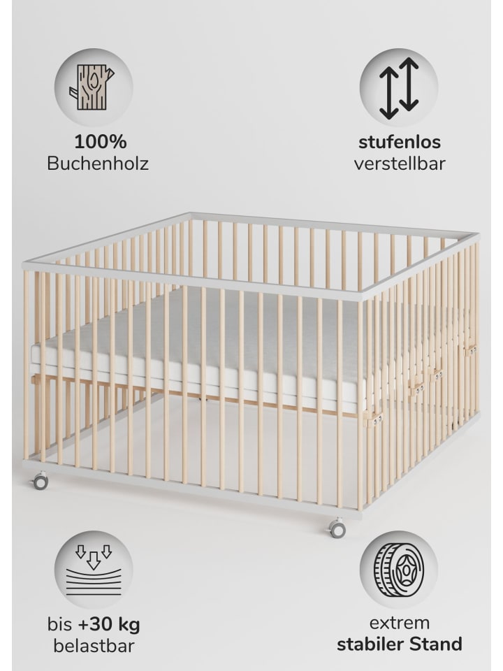 Sämann Sämann Laufgitter mit Matratze - weiß/natur - Premium Kollektion günstig kaufen