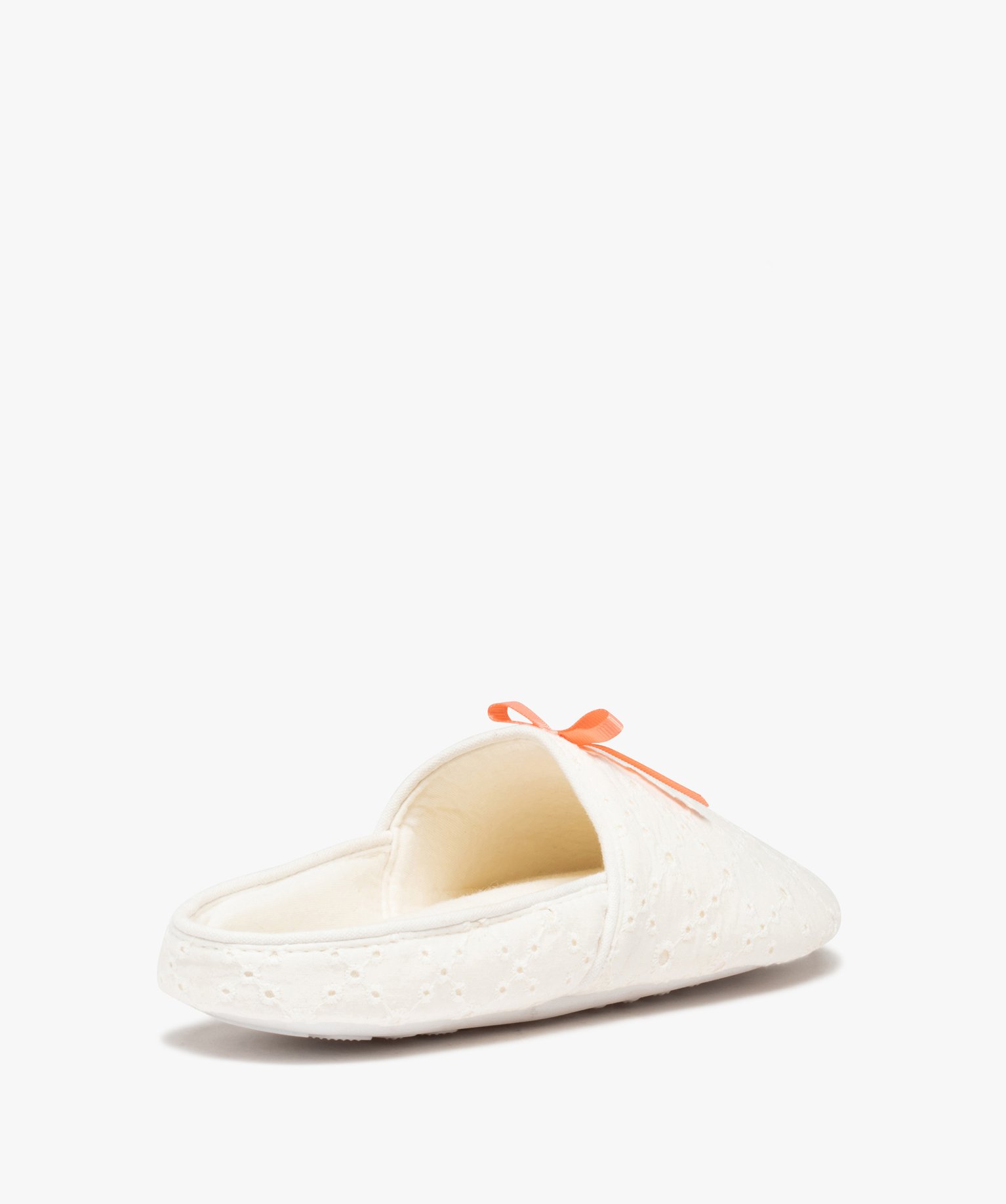 Chaussons femme mules plates dessus dentelle anglaise blanc | GEMO