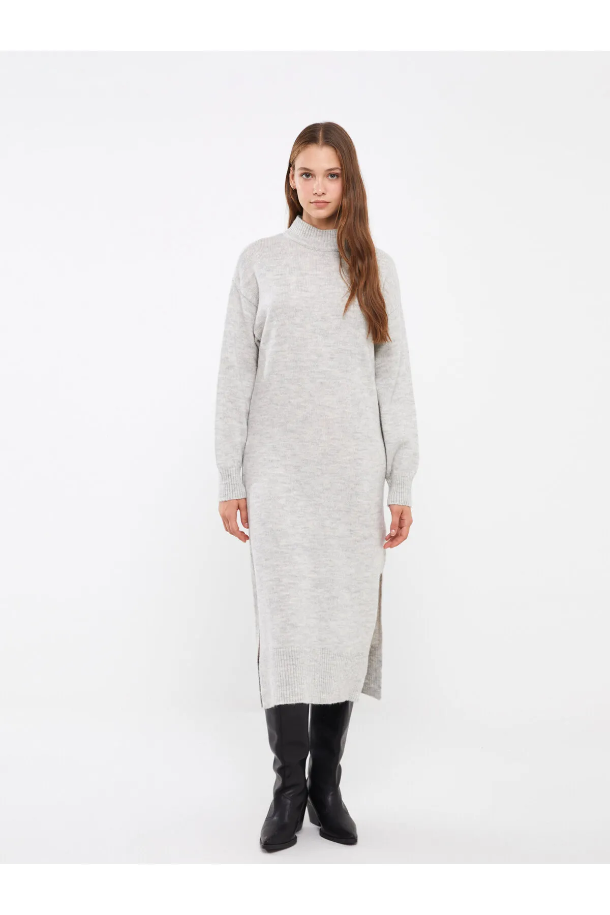 LC Waikiki  Gerades, langärmliges Damen-Strickkleid mit halbem Rollkragen
