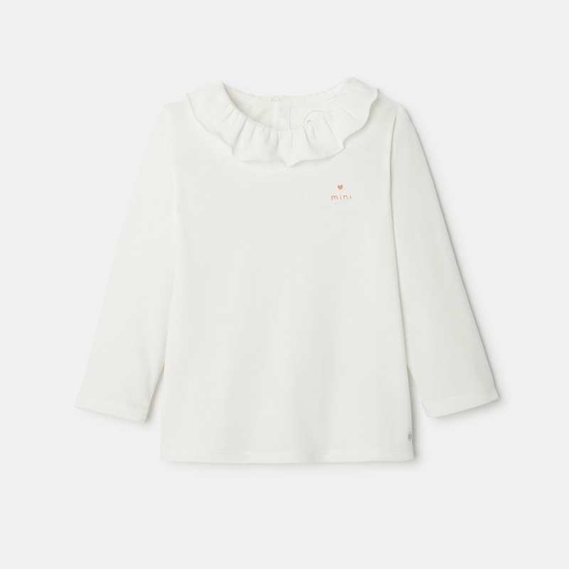 T-shirt en jersey col volanté blanc naissance Absorba