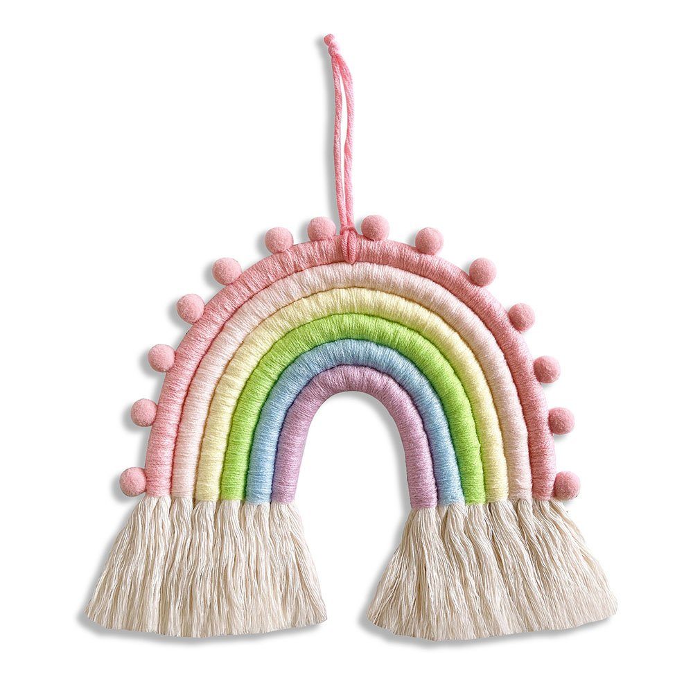 Wandteppich Gewebter Regenbogen Wandbehang Deko, 22cm Rosa Tuch Boho Wanddeko, Runxizhou