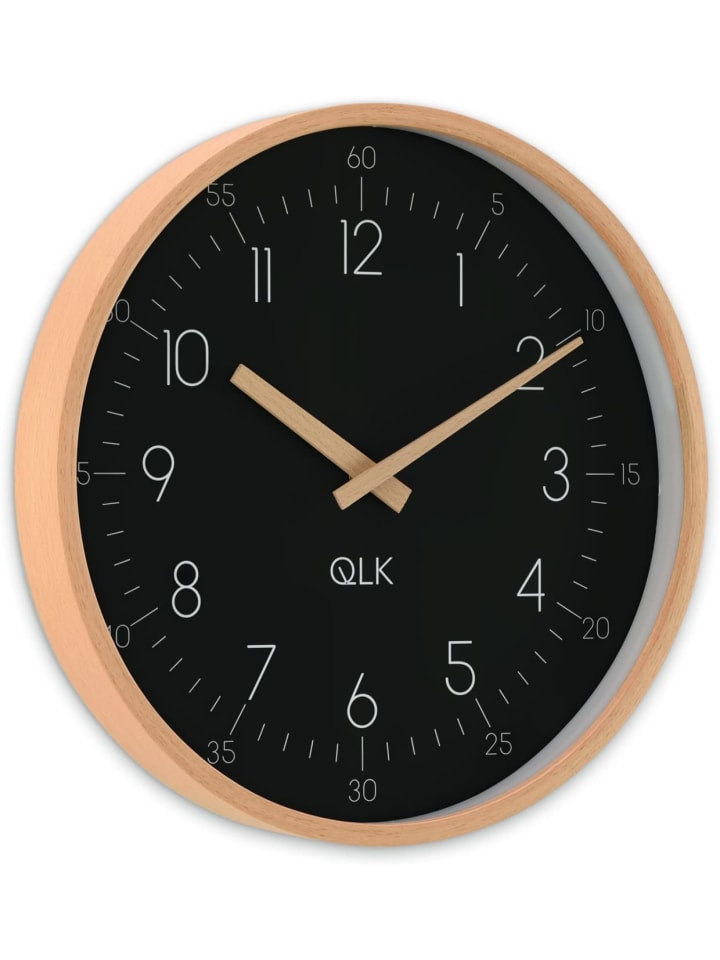 COFI 1453 Wanduhr schwarz mit Holzrahmen und Zeigern, Ø31cm in Schwarz günstig kaufen onesize