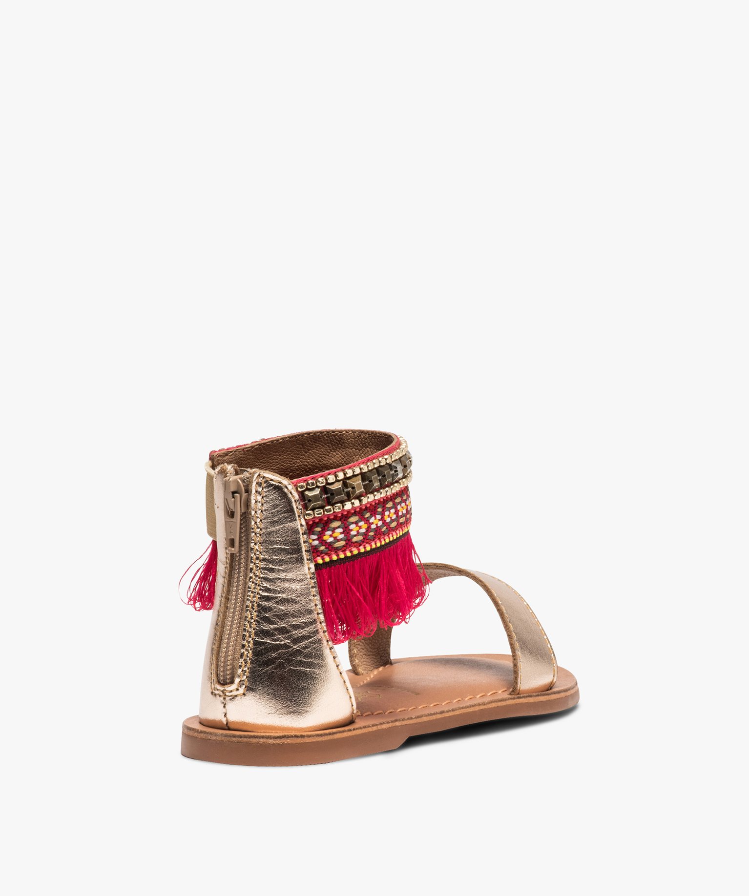 Sandales fille avec bride cheville ornée de perles et franges camel | GEMO
