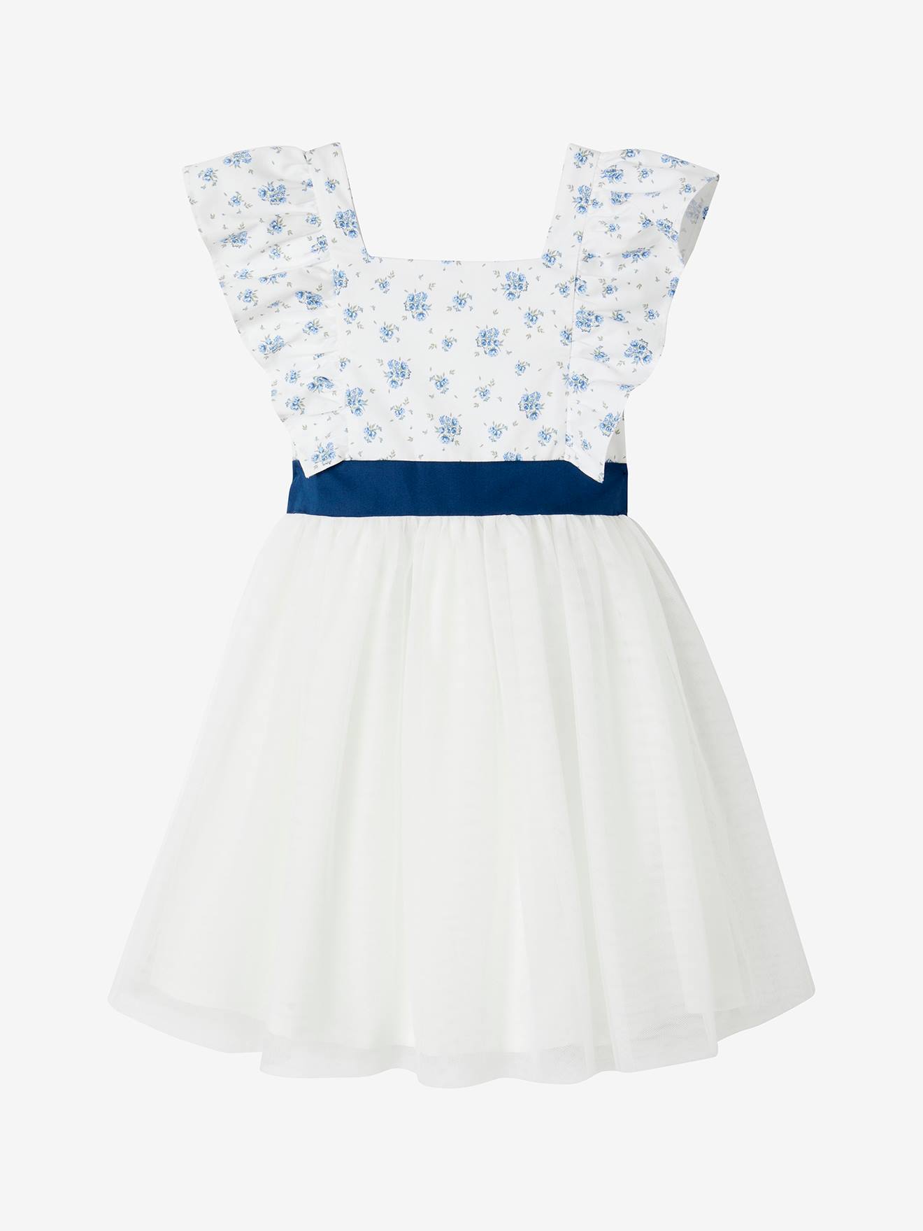 Vertbaudet Festliches Mädchen Kleid mit Volants - blau bedruckt