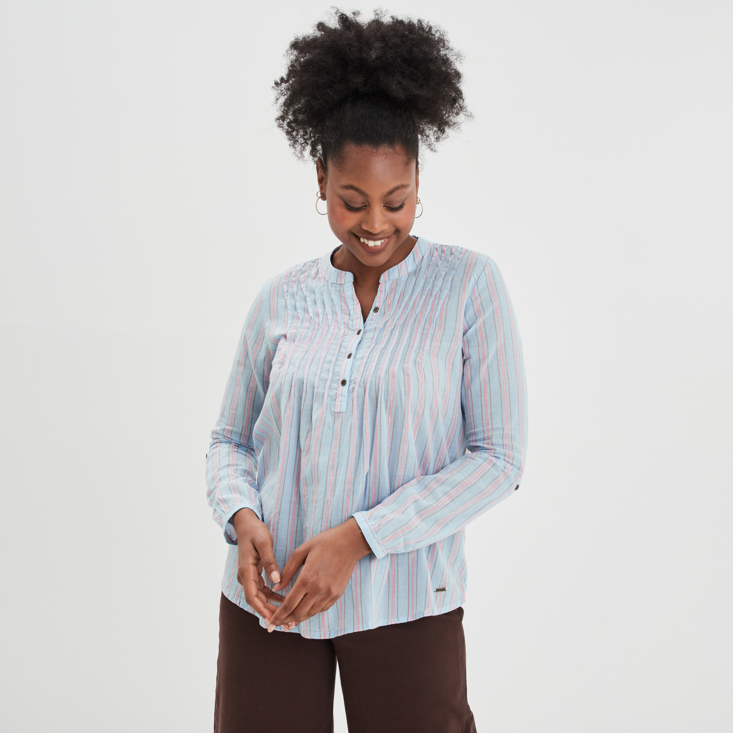 Blouse manches 3 4 bleu clair femme | La Halle