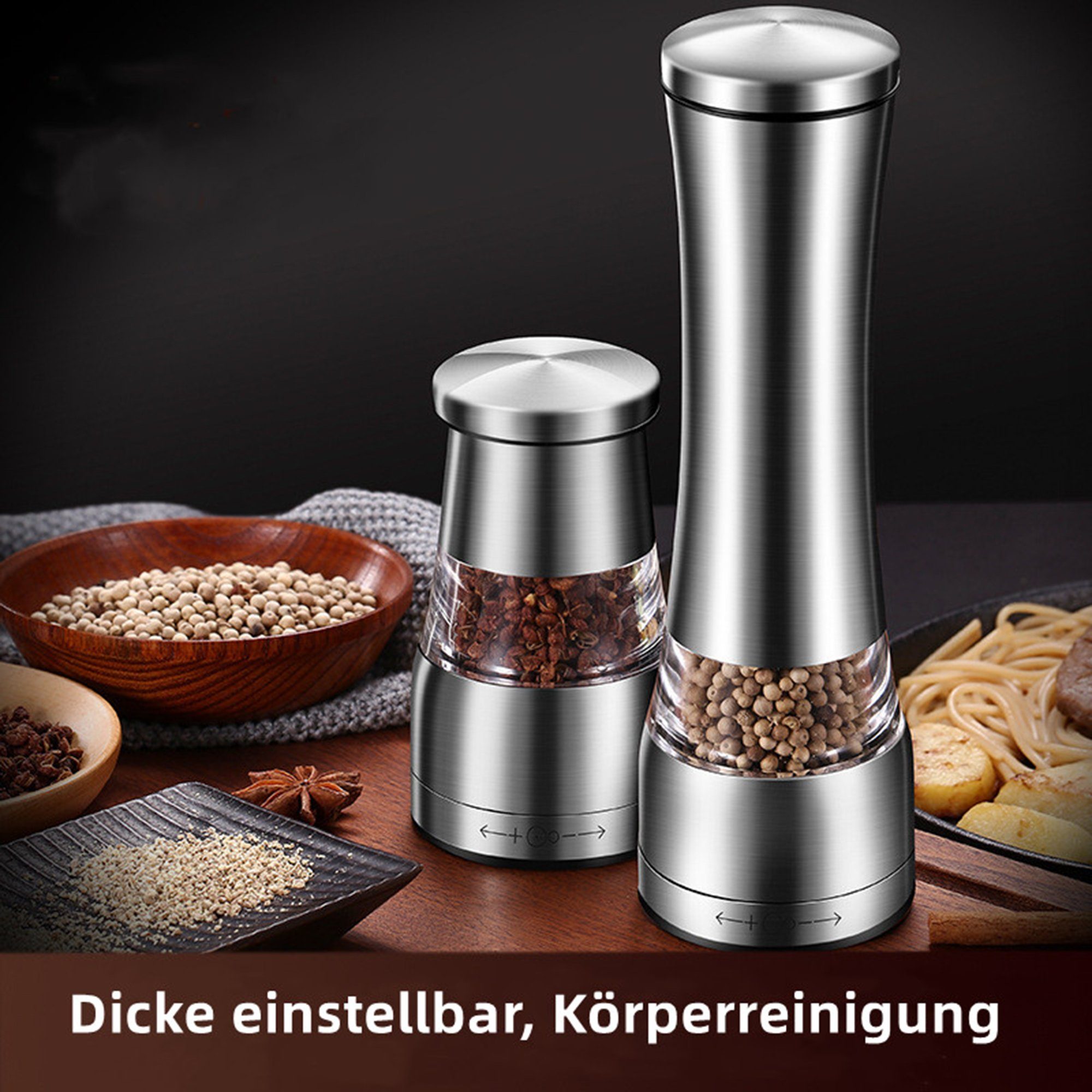 Tisoutec Salz-/Pfeffermühle Salz und Pfeffermühle aus rostfreien Edelstahl Salz und Pfeffer Mühle Edelstahl (Einstellbare Feinheit Manuelle Salzmühle für getrocknete Gewürze & Kräuter, Mahlgrad einstellbar fein bis grob) Gewürzmühlen