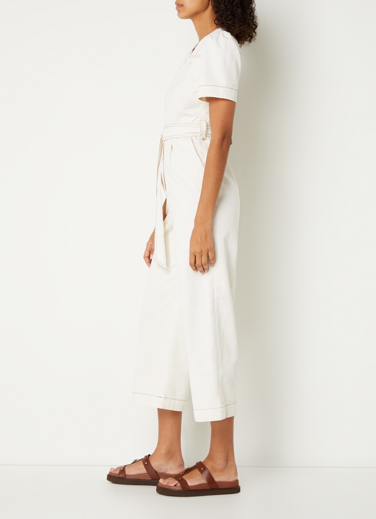 Whistles  Alana loose fit cropped jumpsuit van denim met strikceintuur
