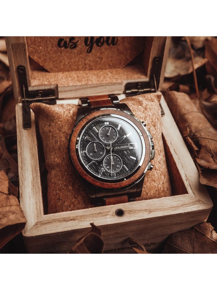 Holzkern Herrenuhr Solar-Chronograph Angkor Koa/Marmor Anthrazit günstig kaufen onesize