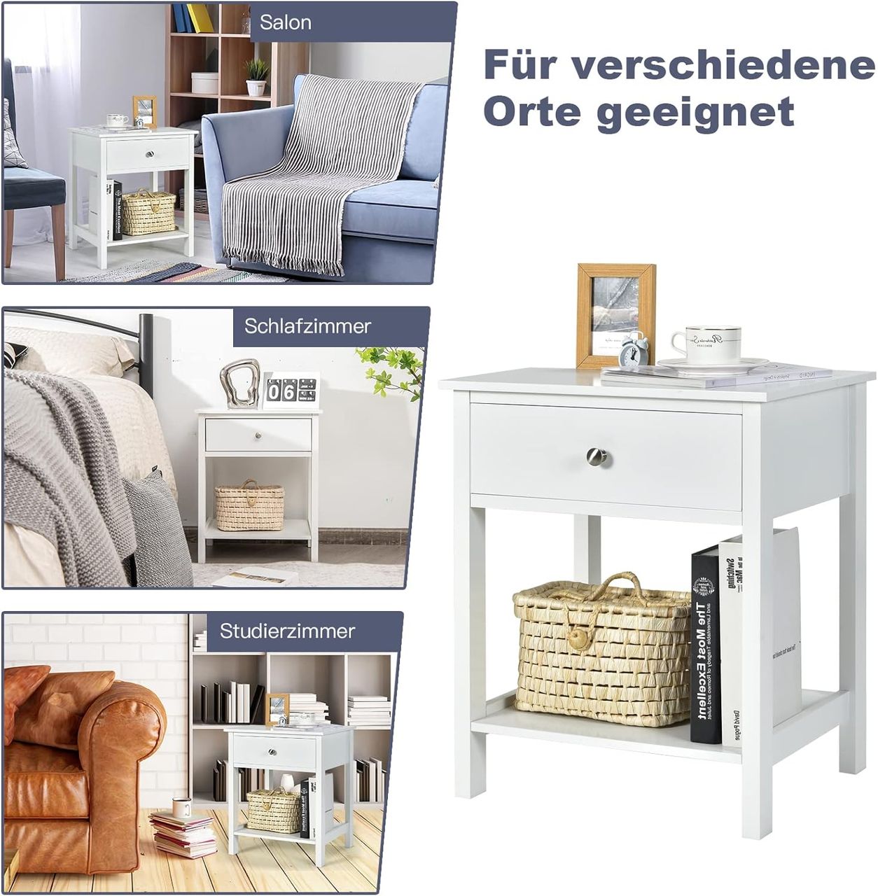Costway Nachttisch mit Schublade, Beistelltisch 2 Ebene Holz