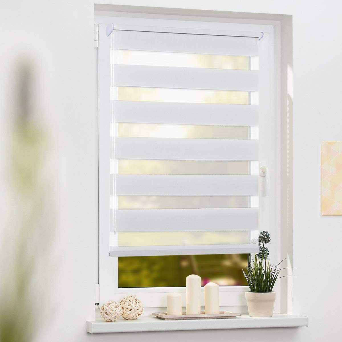 Doppelrollo Klemmfix ohne Bohre, OUBO, verdunkelnd, Fensterrollo Seitenzugrollo Blickdicht, Für Fenster und Tür mit Klämmträger lichtdurchlässig verdunkelnd