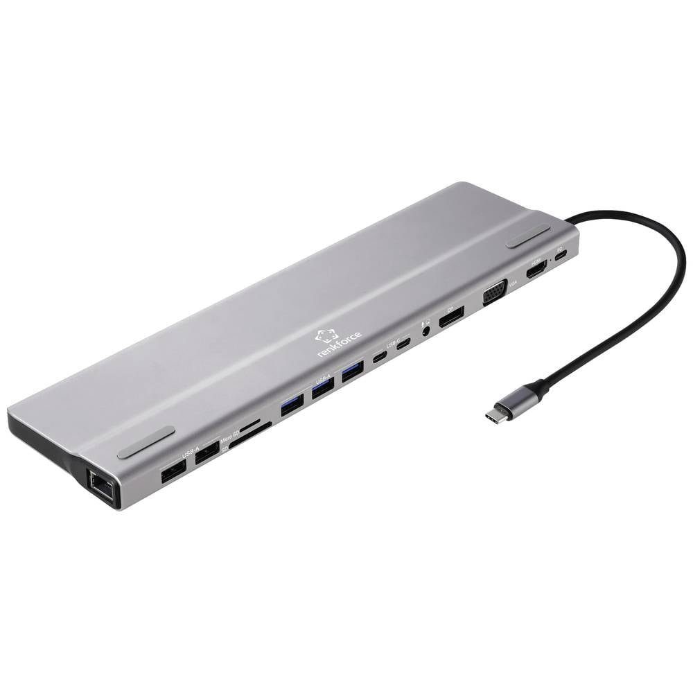 Renkforce Laptop-Dockingstation 15-in-1 USB-C® Notebook Dockingstation, integrierter Kartenleser, USB-C® Power Delivery