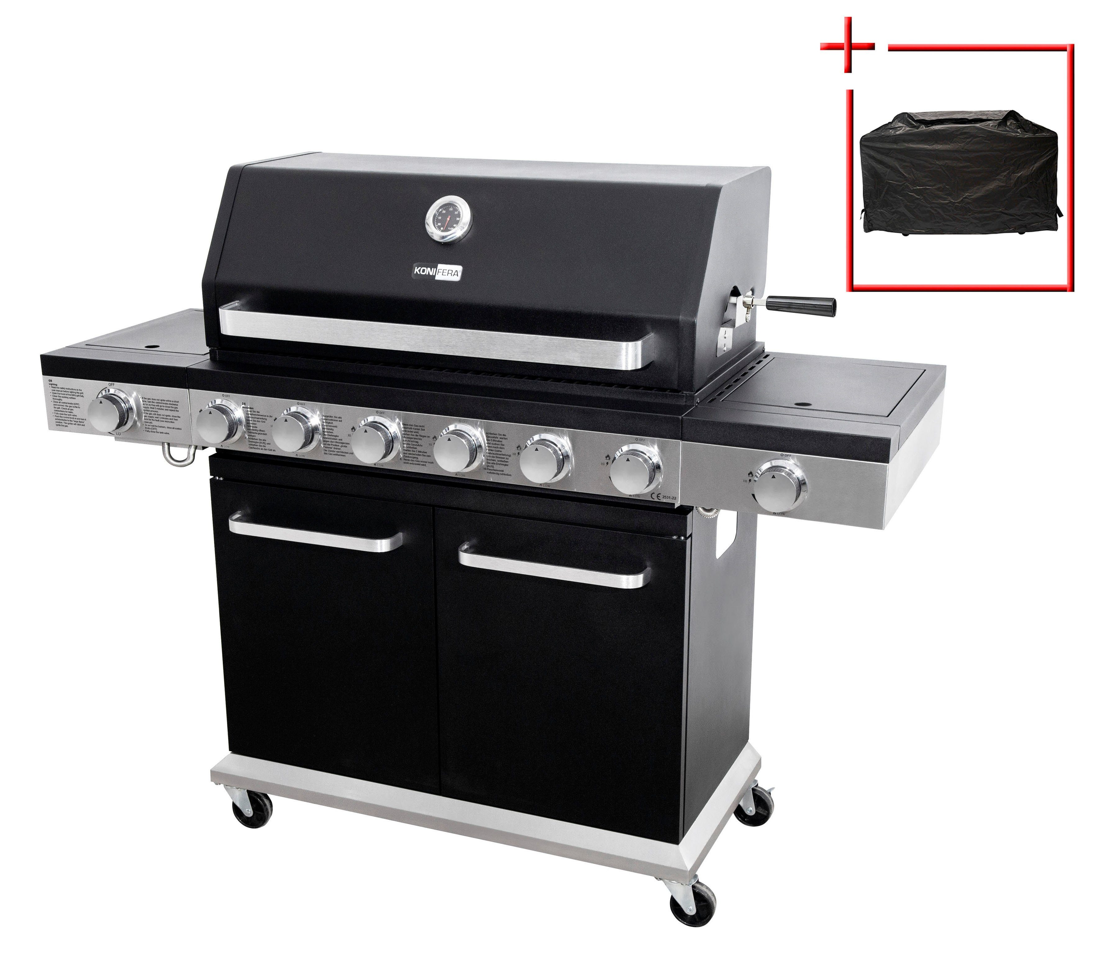 KONIFERA Gasgrill Montreal XL, BxTxH: 141x47,5x114, 6 Haupt-, 1 Seiten- und 1 Infrarotbrenner