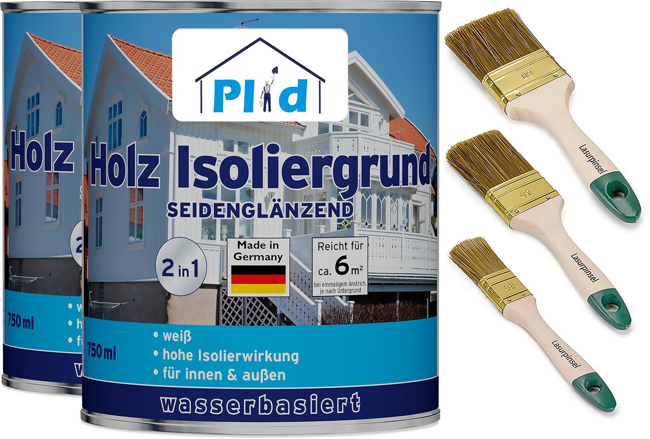 Plid Premium Holz-Isoliergrund Isolierfarbe Isoliergrund Pinsel Weiß