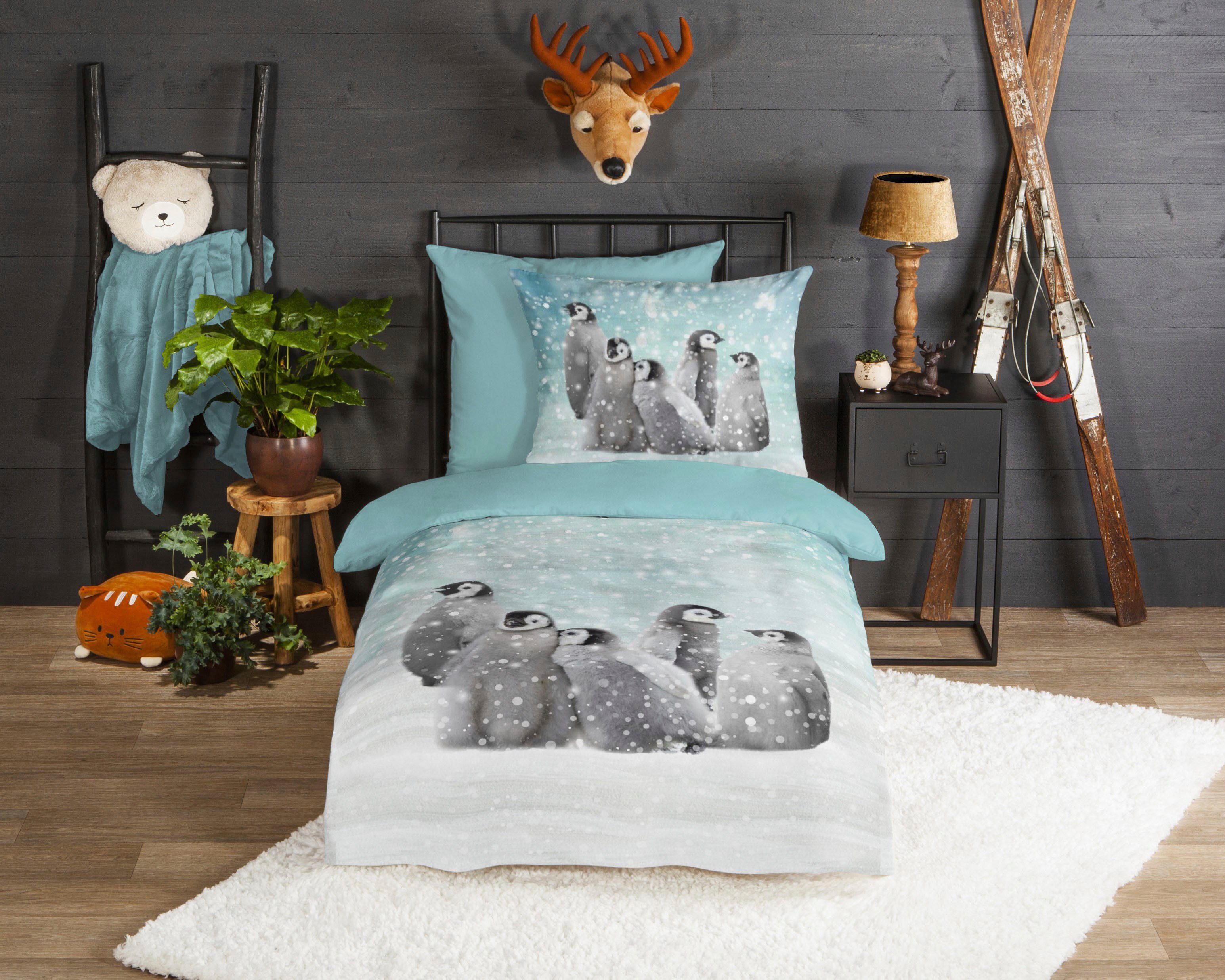 Kinderbettwäsche Pengu, good morning, Biber, 2 teilig, 100% Baumwolle/ Flanell (Biber)