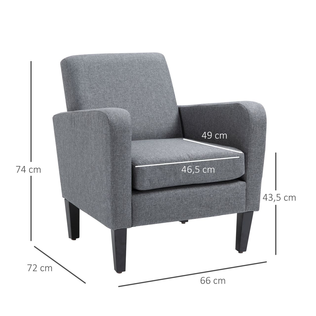 HOMCOM Einzelsessel Relaxsessel Einzelstuhl Polstersessel Holzfüße Leinenstoff Hellgrau 66 x 72 x 74 cm