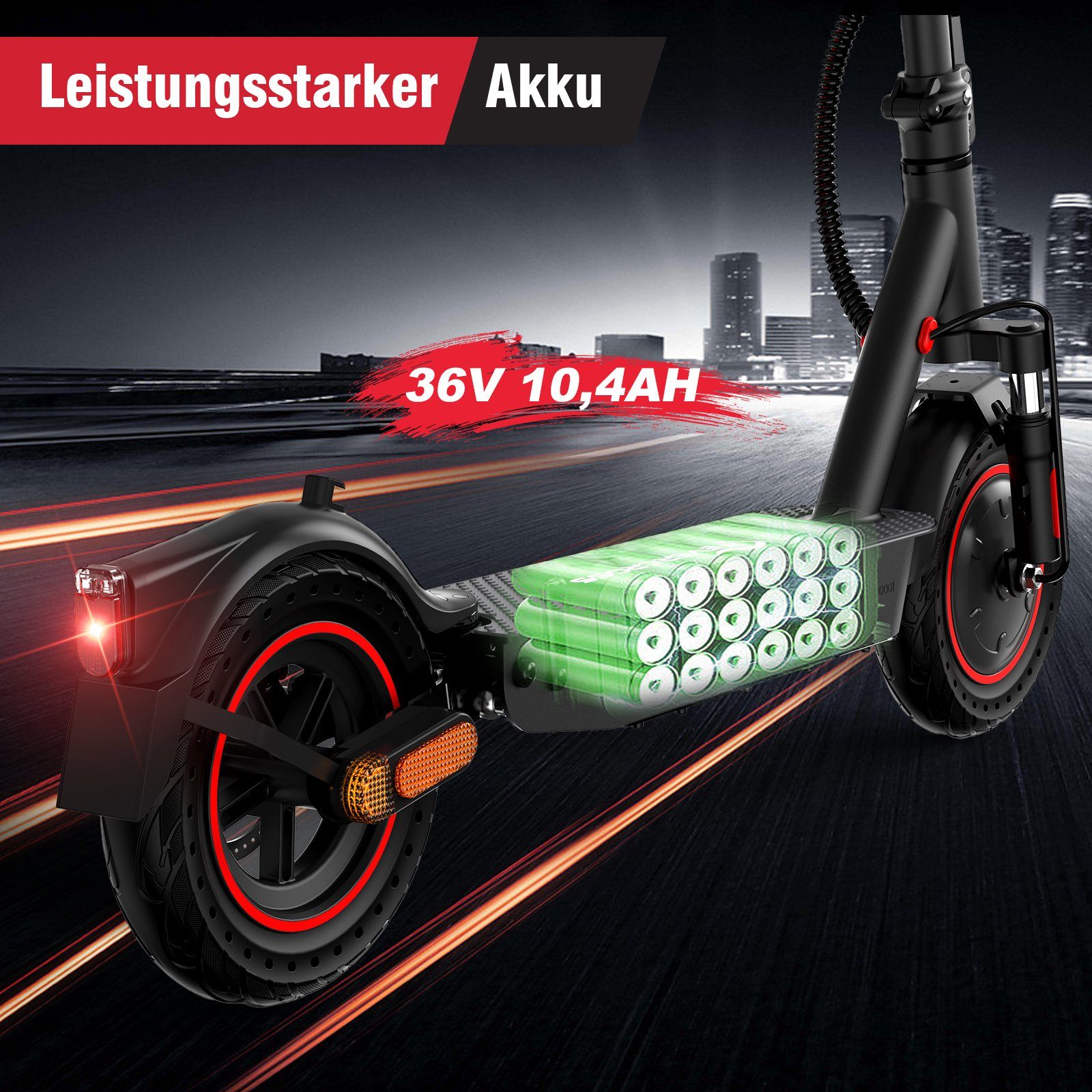 HITWAY E-Scooter 10 Zoll Klappbar E-roller 36V 10,4Ah mit Straßenzulassung und APP, 400,00 W, 20,00 km/h, APP-Sperrfunktion