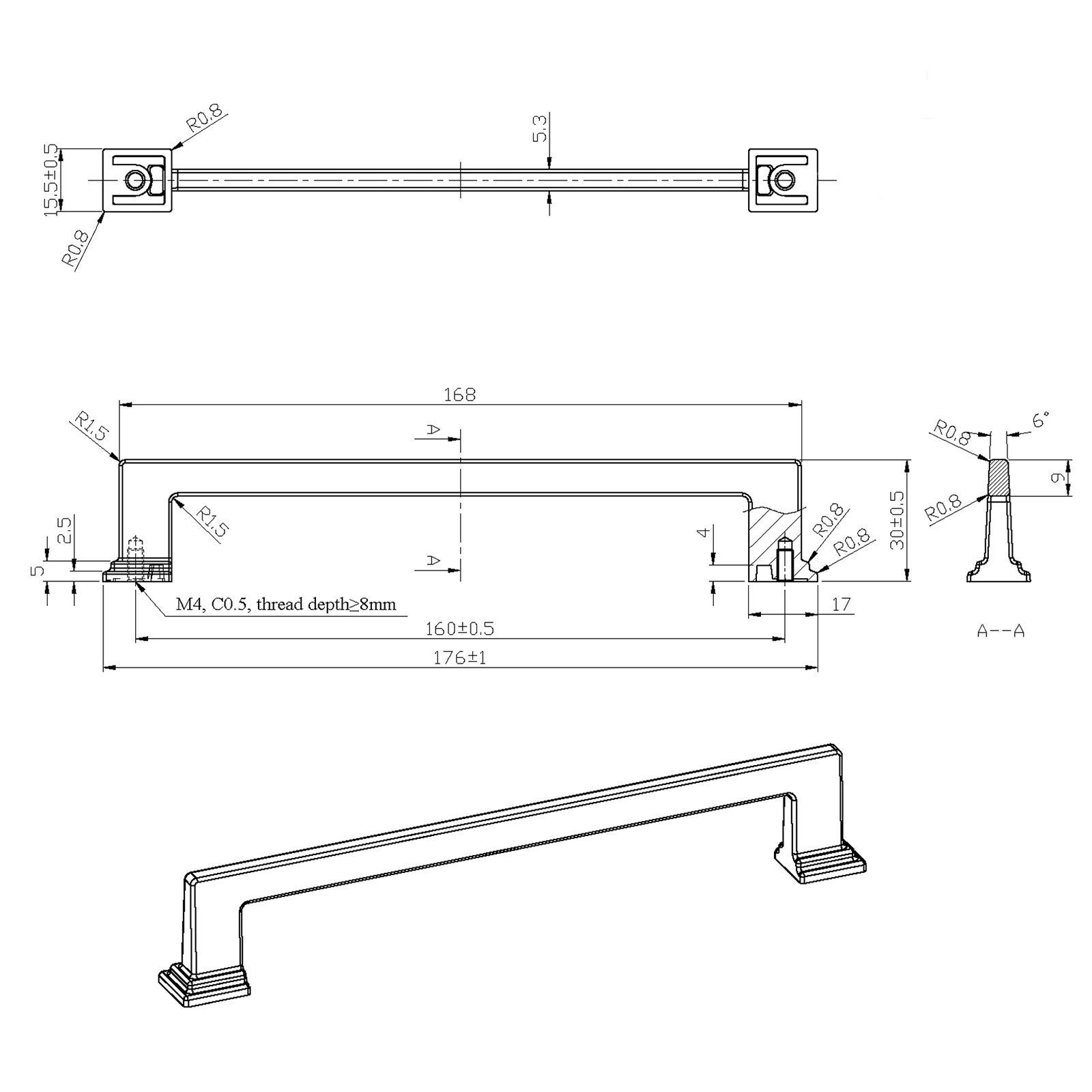 SO-TECH® Möbelgriff Bügelgriff JACOB BA 160 mm - incl. Schrauben, Griff Schrankgriff Schubladengriff - incl. Schrauben