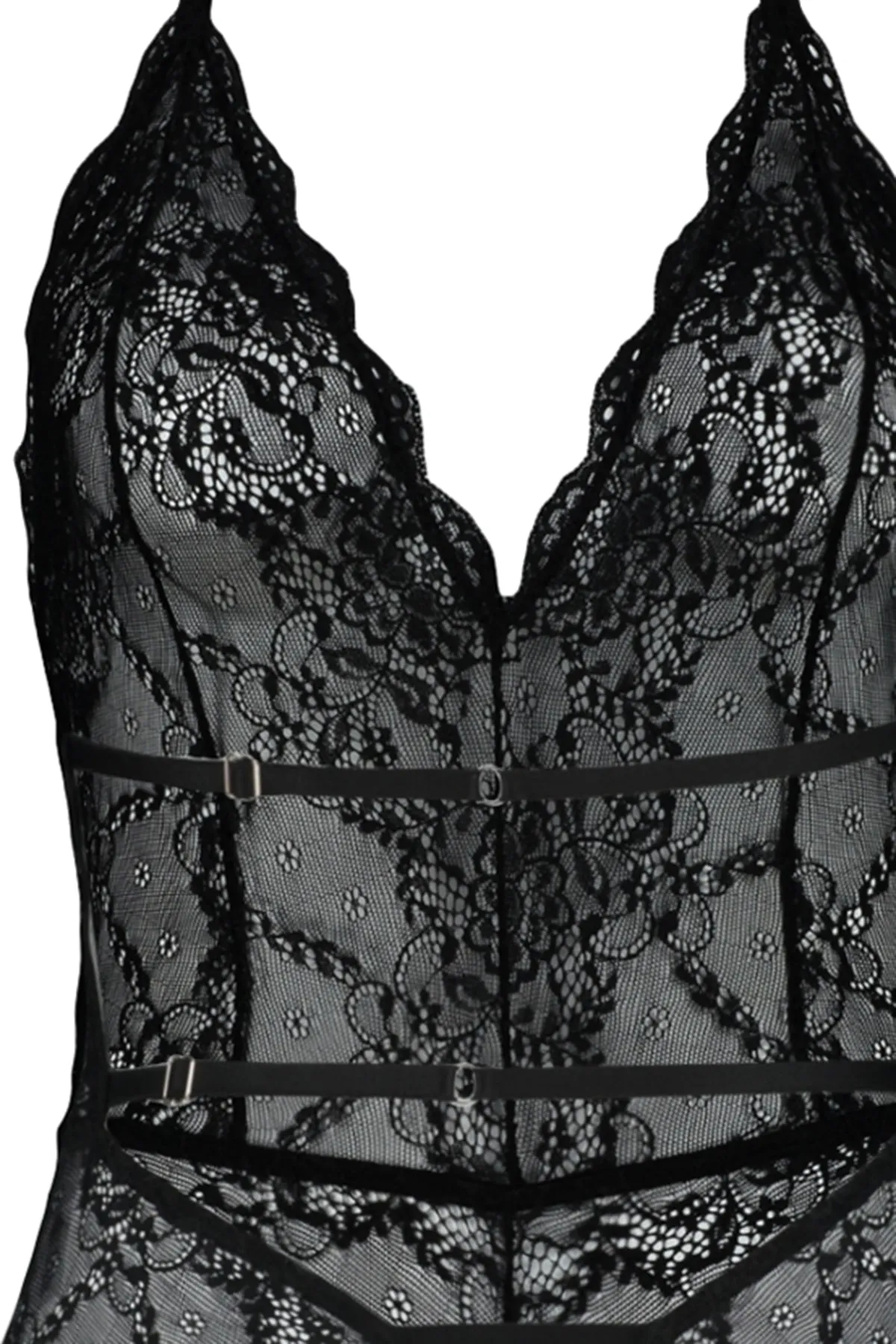 Trendyol Collection  Schwarzer Strick-Body mit Schnürriemen und Druckknöpfen aus Spitze THMAW23BD00009