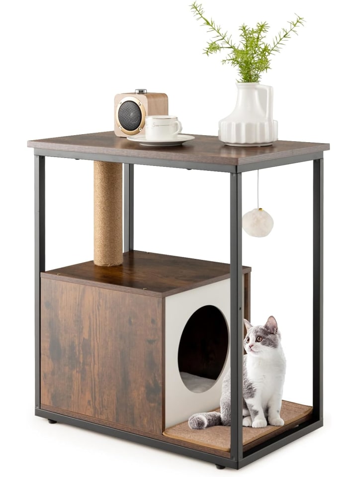 COSTWAY 3 in 1 Katzenhaus Beistelltisch in Braun günstig kaufen onesize
